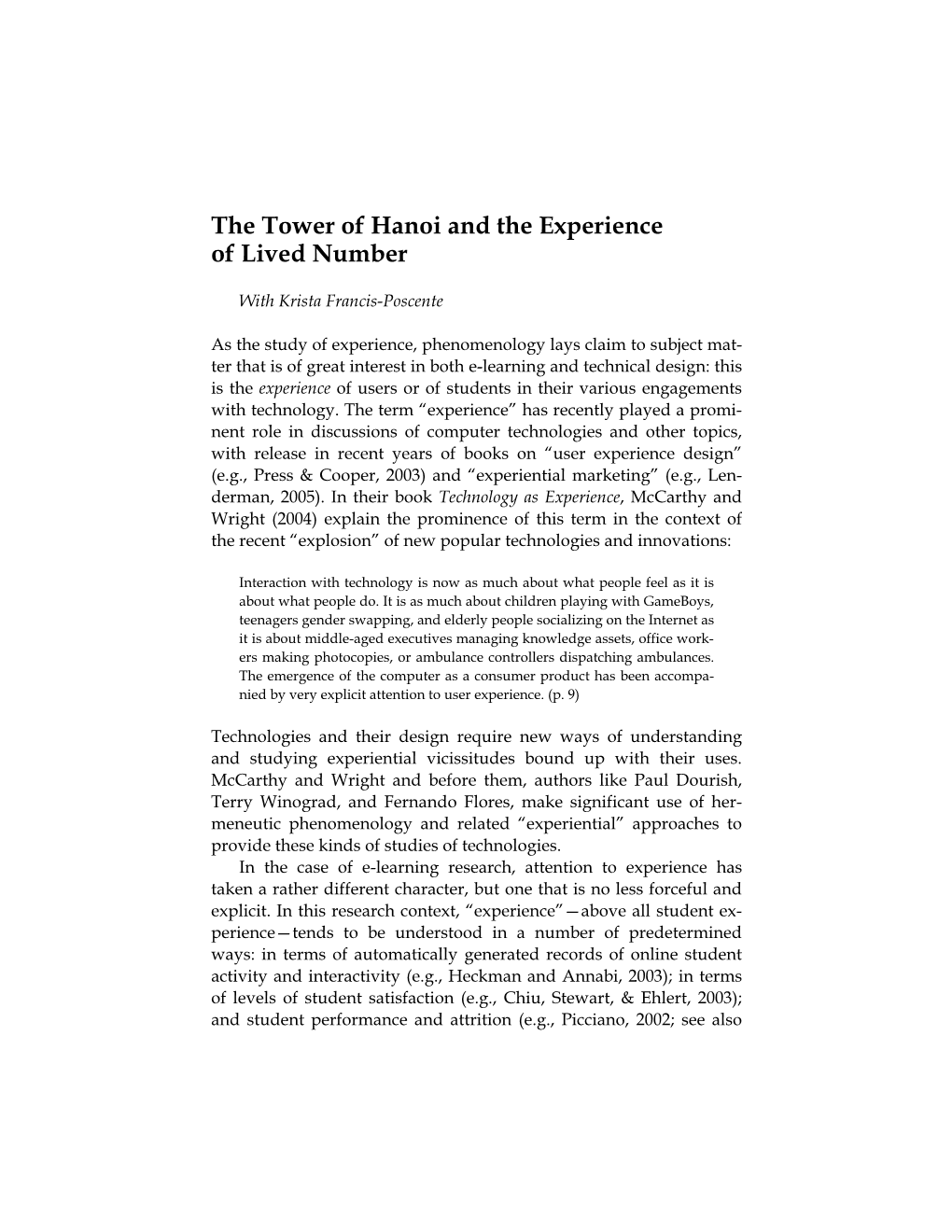 The Tower of Hanoi and the Experience of Lived Number