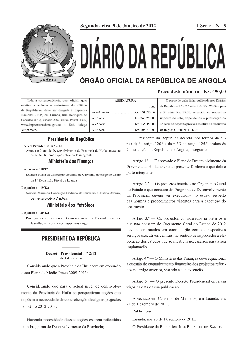 Órgão Oficial Da República De Angola