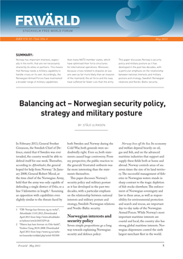 Balancing Act – Norwegian Security Policy, Strategy and Military Posture