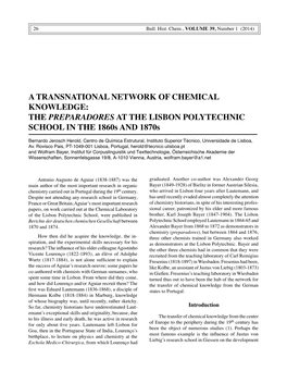 A TRANSNATIONAL NETWORK of CHEMICAL KNOWLEDGE: the PREPARADORES at the LISBON POLYTECHNIC SCHOOL in the 1860S and 1870S