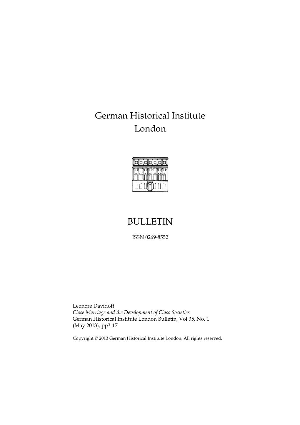 German Historical Institute London Bulletin, Vol 35, No