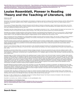 Louise Rosenblatt, Pioneer in Reading Theory and the Teaching of Literature, 100
