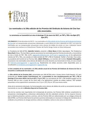 Los Nominados a La 24Ta Edición De Los Premios Del Sindicato De Actores De Cine Han Sido Anunciados