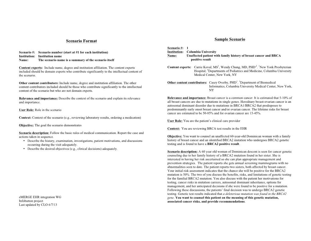 Scenario Format Sample Scenario