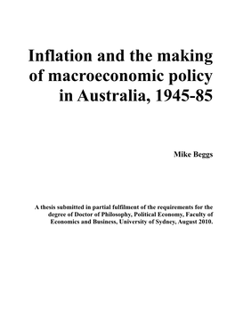 Inflation and the Making of Macroeconomic Policy in Australia, 1945-85