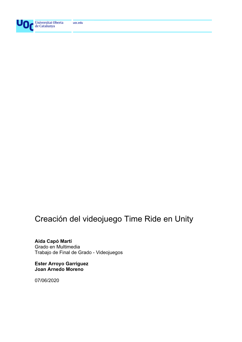 Creación Del Videojuego Time Ride En Unity