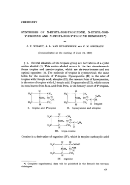 Syntheses of N-Ethyl-Nor-Tropinone, N-Ethyl-Nor-Ψ-Tropine and N