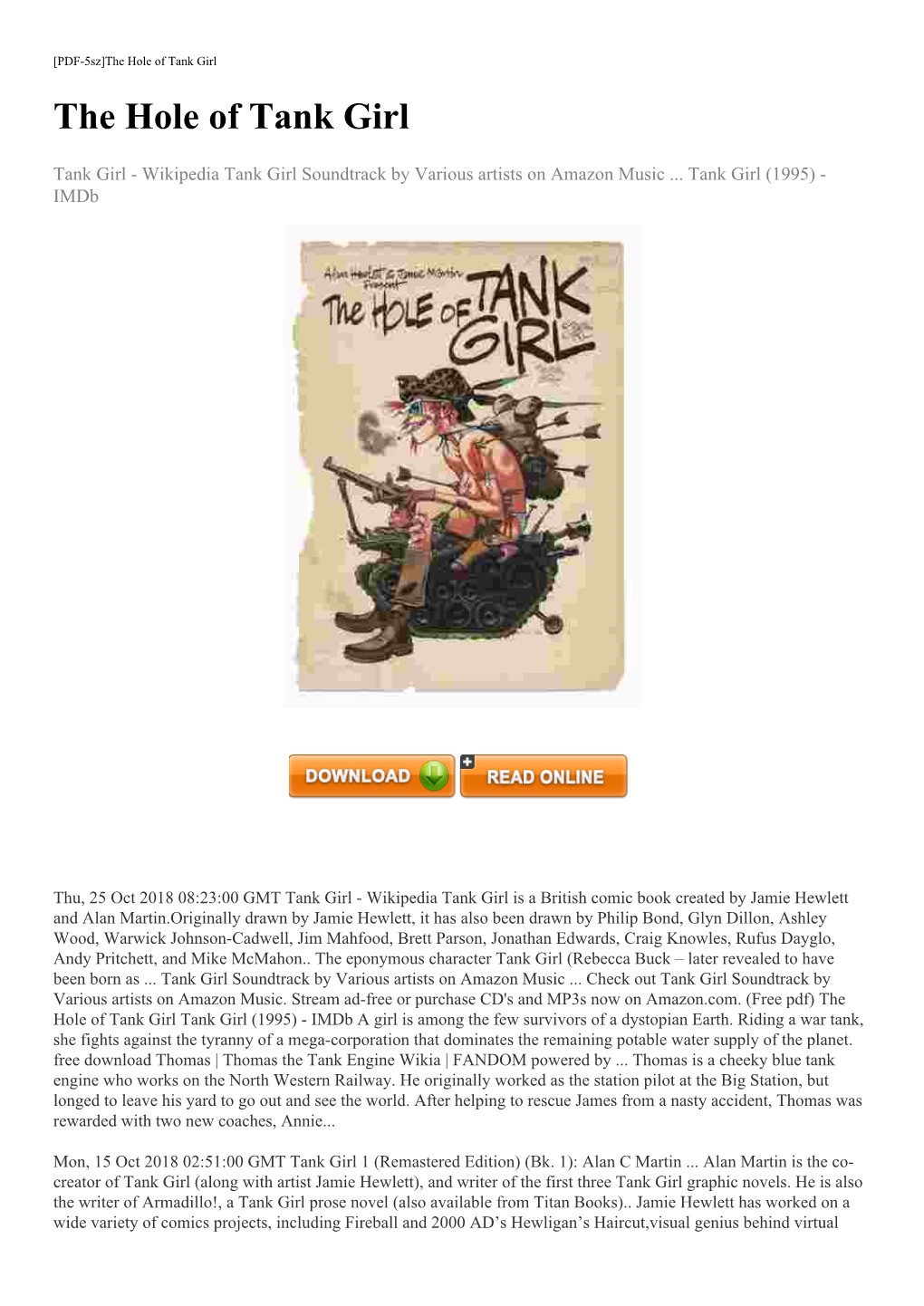(Free Pdf) the Hole of Tank Girl Tank Girl (1995) - Imdb a Girl Is Among the Few Survivors of a Dystopian Earth