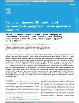 Rapid Continuous 3D Printing of Customizable Peripheral Nerve Guidance