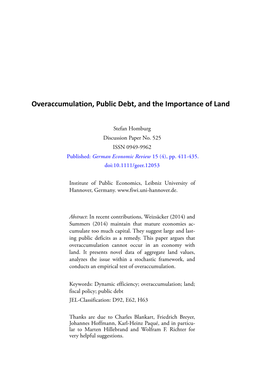 Overaccumulation, Public Debt, and the Importance of Land