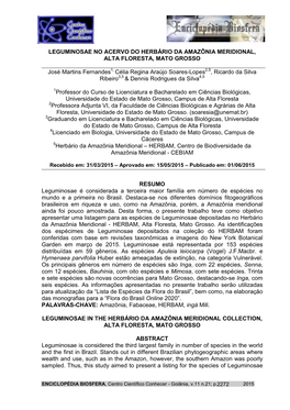 Leguminosae No Acervo Do Herbário Da Amazônia Meridional, Alta Floresta, Mato Grosso