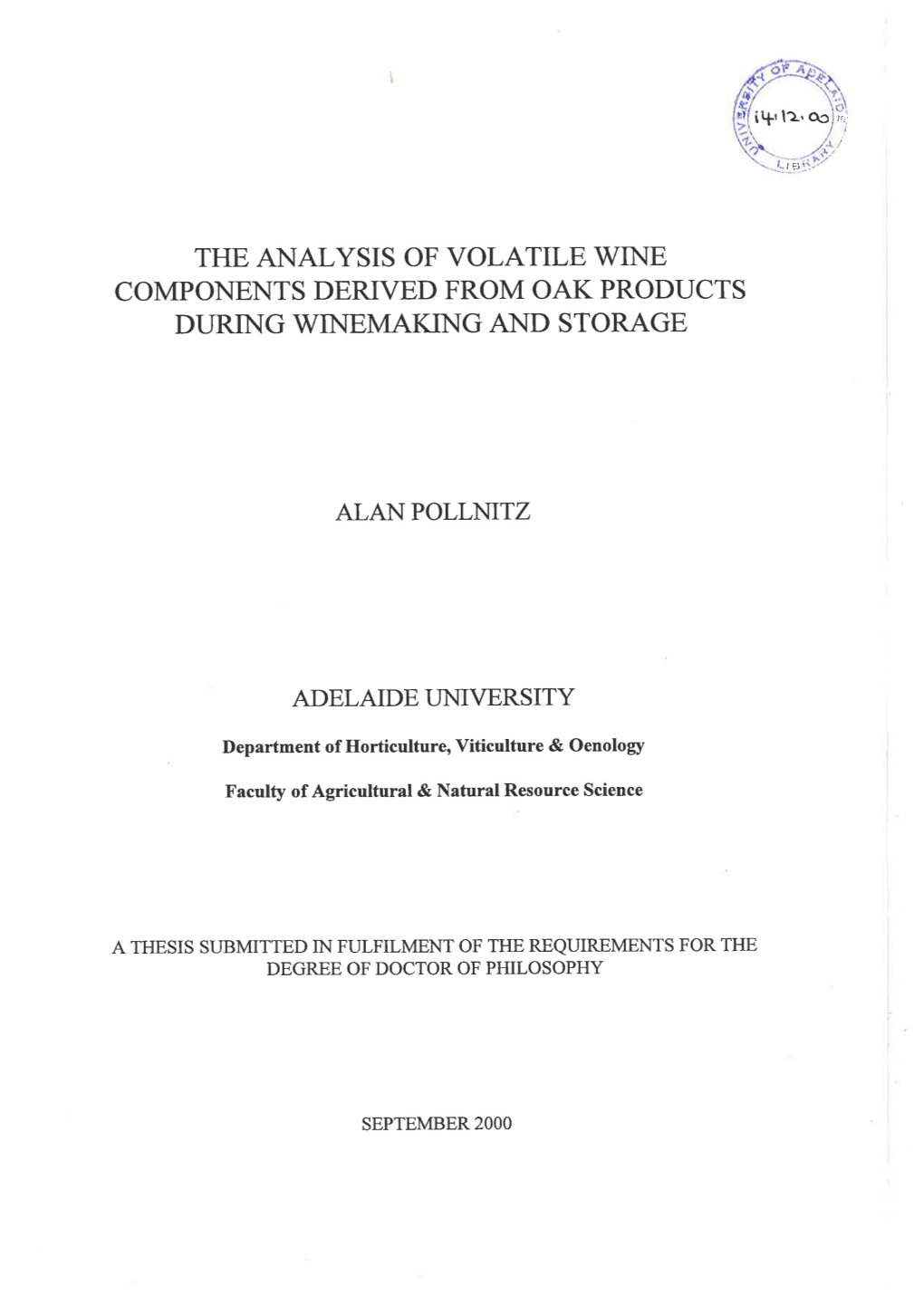 The Analysis of Volatile Wine Components Derived from Oak