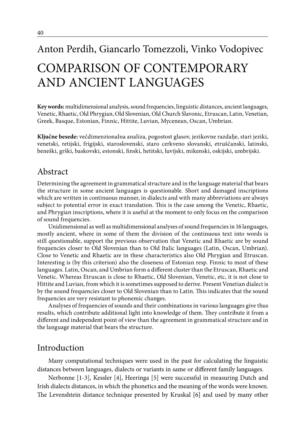 Comparison of Contemporary and Ancient Languages