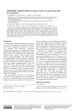 Quinolizidine Alkaloid Profiles of Retama Raetam, R. Sphaerocarpa and R
