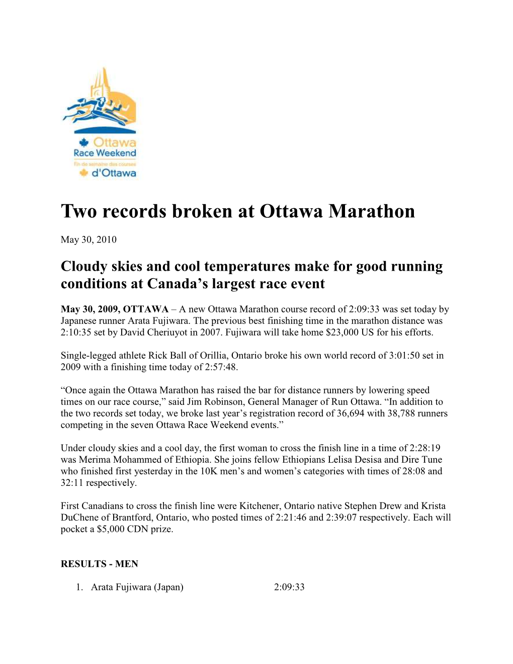 Two Records Broken at Ottawa Marathon