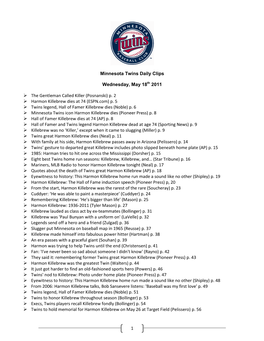 1 Minnesota Twins Daily Clips Wednesday, May 18Th 2011 The