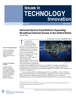 Universal Service Fund Reform: Expanding Broadband Internet Access in the United States Jeffrey Rosen