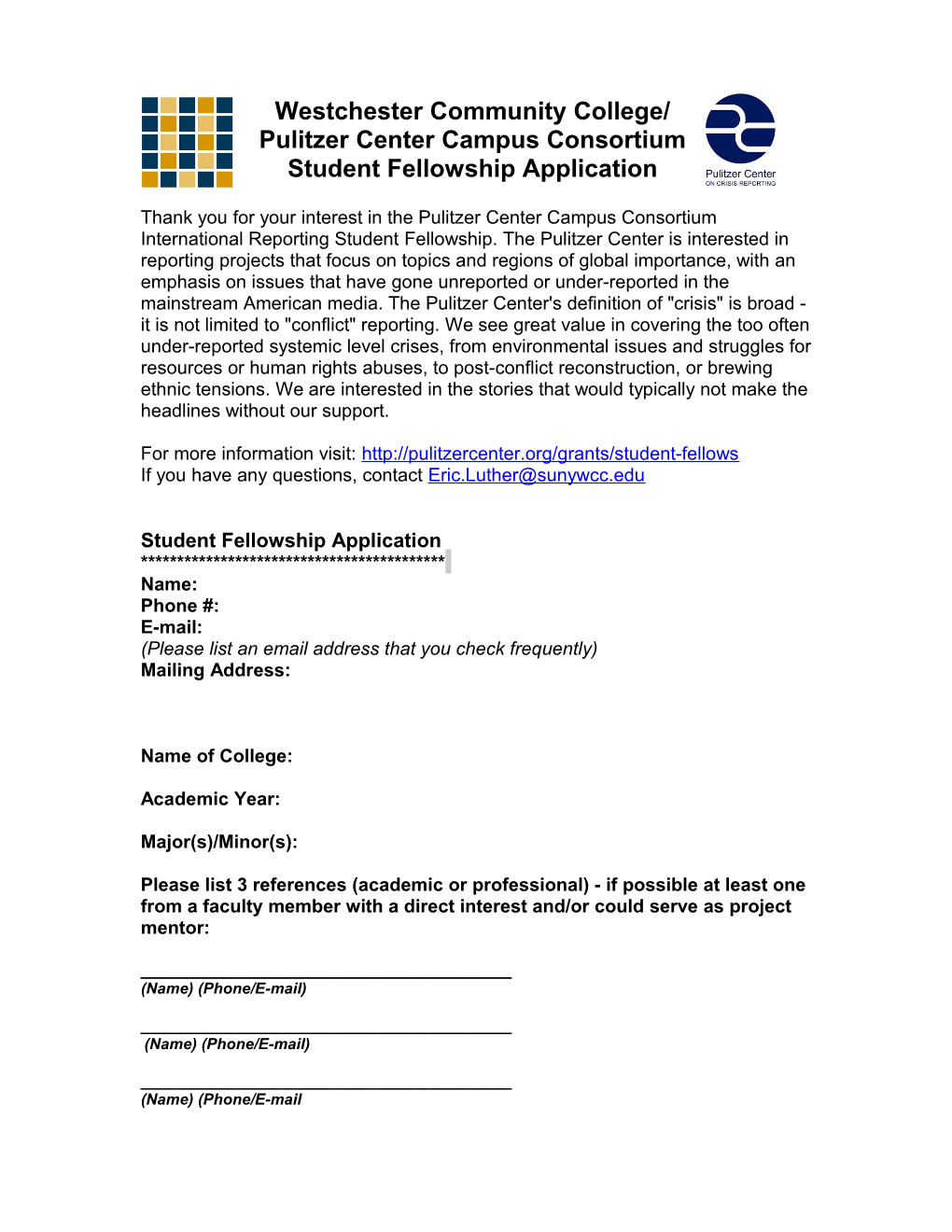 Student Fellowship Application