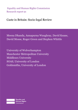 Caste in Britain: Socio-Legal Review