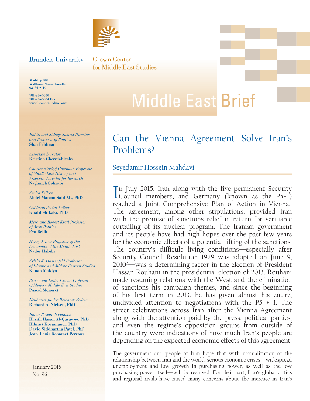 Middle East Brief 96