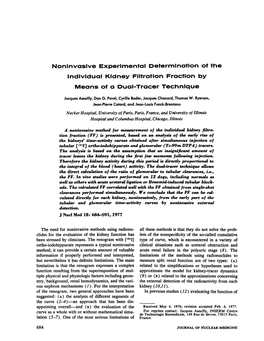 Noninvasive Experimental Determination of the Individual Kidney Filtration Fraction by Means of a Dual-Tracer Technique