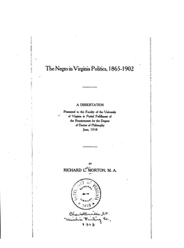 Thenegroinvirginia Politics, 1 865-L