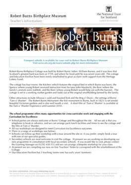 Robert Burns Birthplace Museum Teacher’S Information