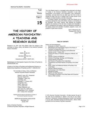 The History of American Psychiatry: a Teaching and Research Guide* Introduction