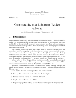 Cosmography in a Robertson-Walker Universe C 1999 Edmund Bertschinger