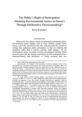Attaining Environmental Justice in Hawai'i Through Deliberative Decisionmaking*