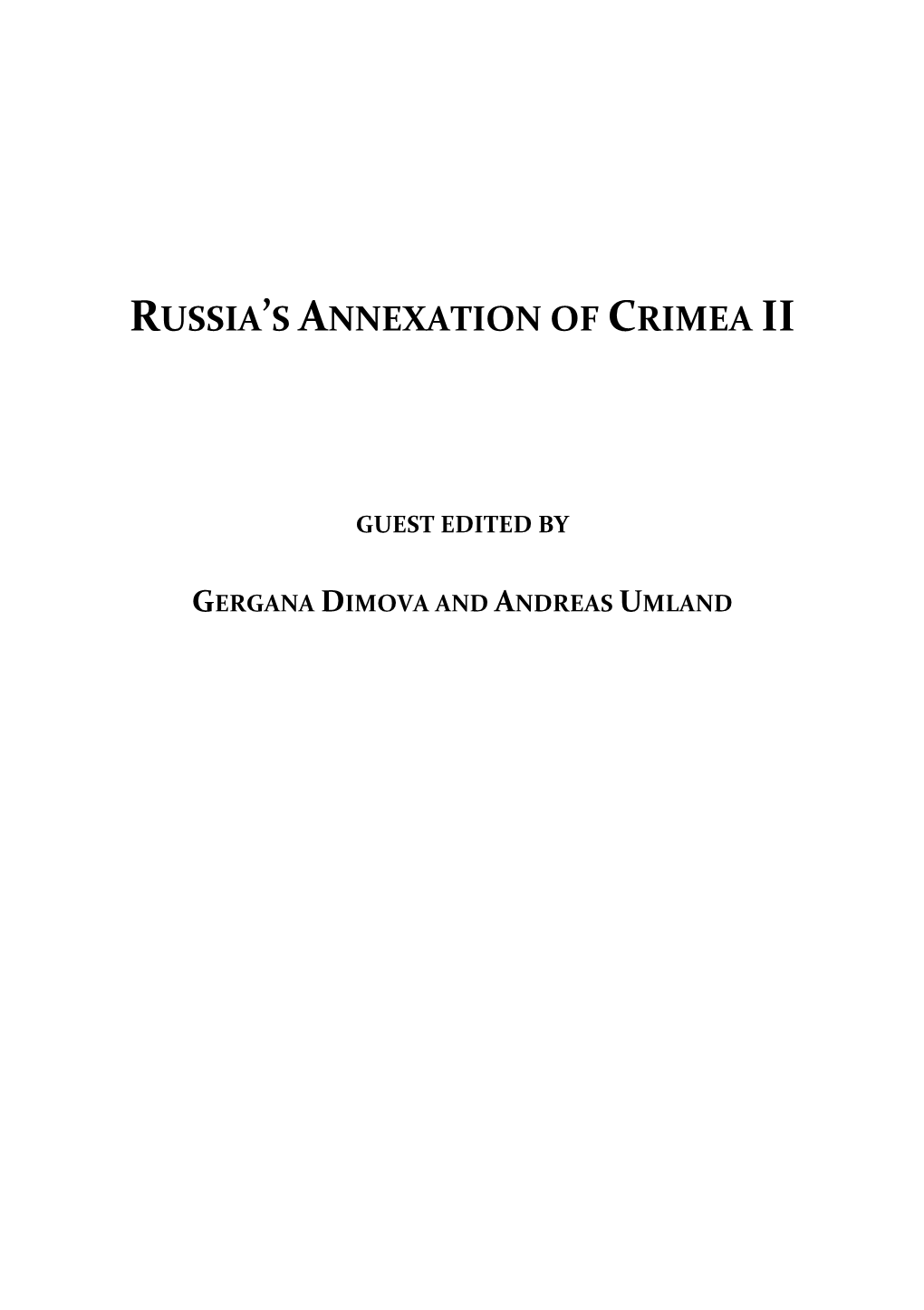 Russia's Annexation of Crimea Ii