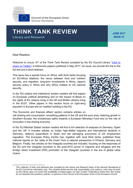 THINK TANK REVIEW JUNE 2017 Library and Research ISSUE 47