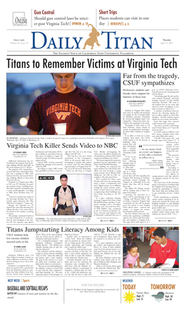 Titans to Remember Victims at Virginia Tech Far from the Tragedy, CSUF Sympathizes Professors, Students and P.M