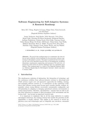 Software Engineering for Self-Adaptive Systems: a Research Roadmap