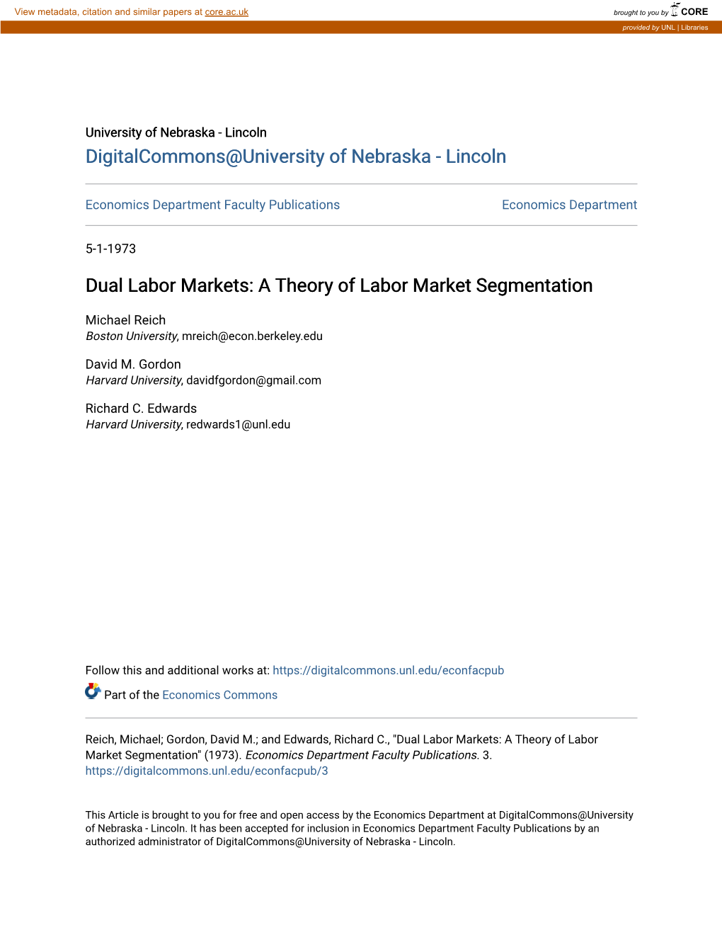 A Theory of Labor Market Segmentation