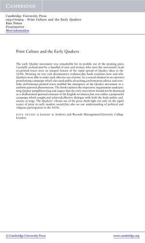 Print Culture and the Early Quakers Kate Peters Frontmatter More Information