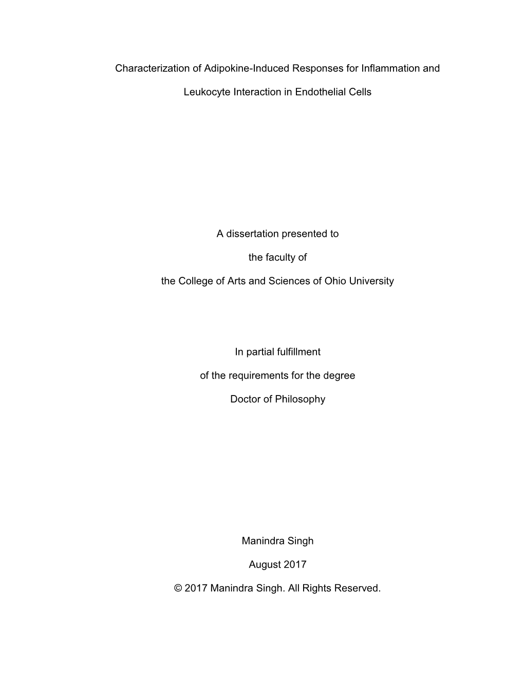 Characterization of Adipokine-Induced Responses for Inflammation And