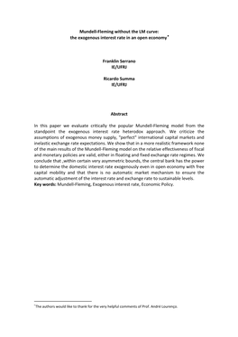 Mundell-Fleming Without the LM Curve: the Exogenous Interest Rate in an Open Economy 