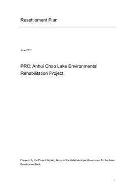 RP: PRC: Hefei City Binhu New District Beilaowei Environment Improvement Subproject, Anhui Chao Lake Environmental Rehabilitatio