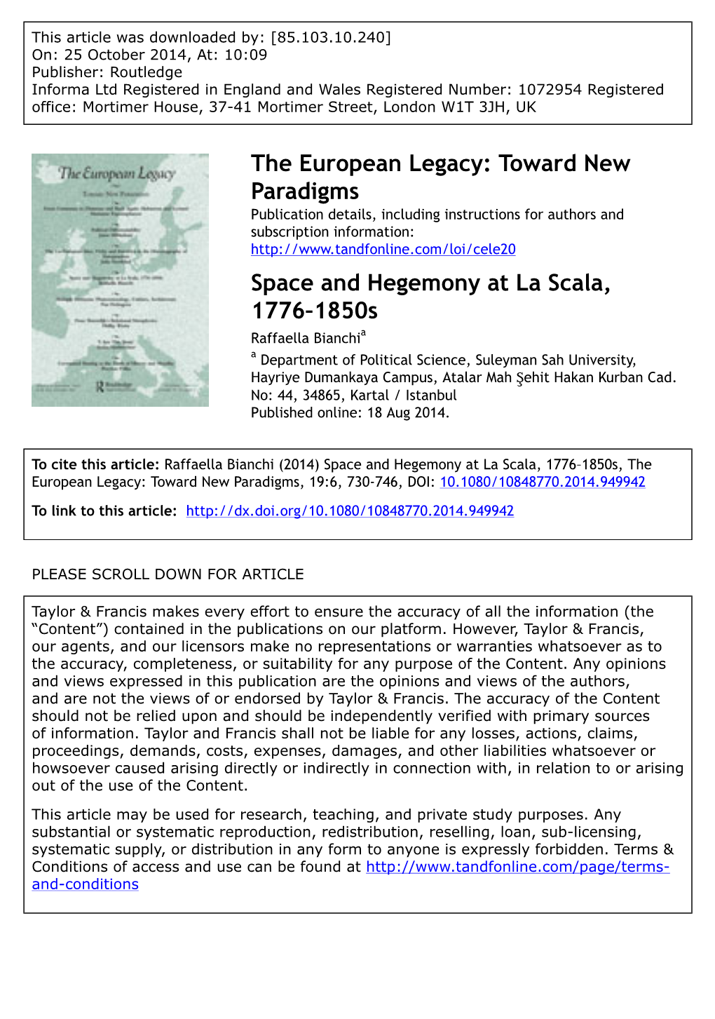 Space and Hegemony at La Scala, 1776–1850S