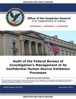 Audit of the Federal Bureau of Investigation's Management of Its Confidential Human Source Validation Processes