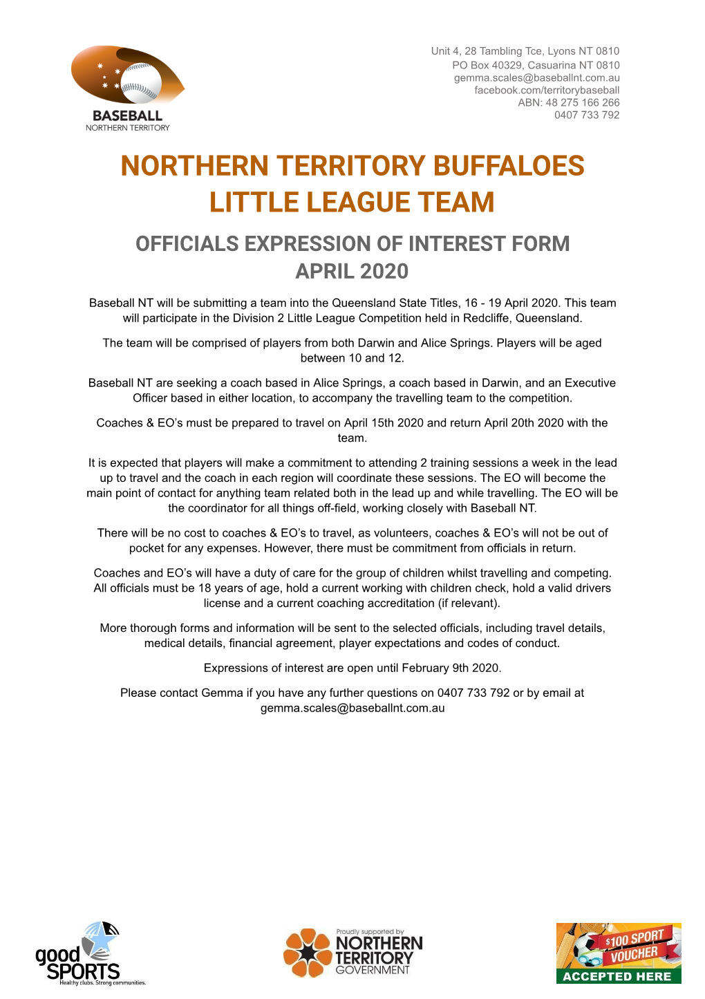 Northern Territory Buffaloes Little League Team
