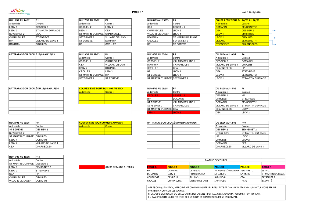 Hand Calendrier 2019/2020 Phase 2 (228.70