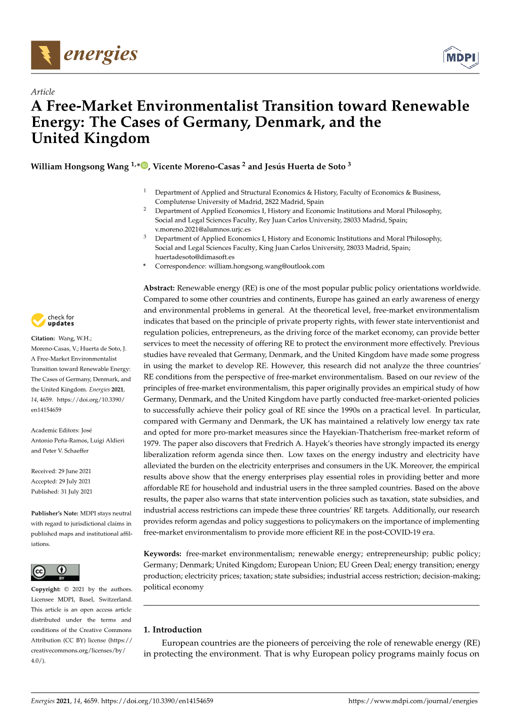 A Free-Market Environmentalist Transition Toward Renewable Energy: the Cases of Germany, Denmark, and the United Kingdom
