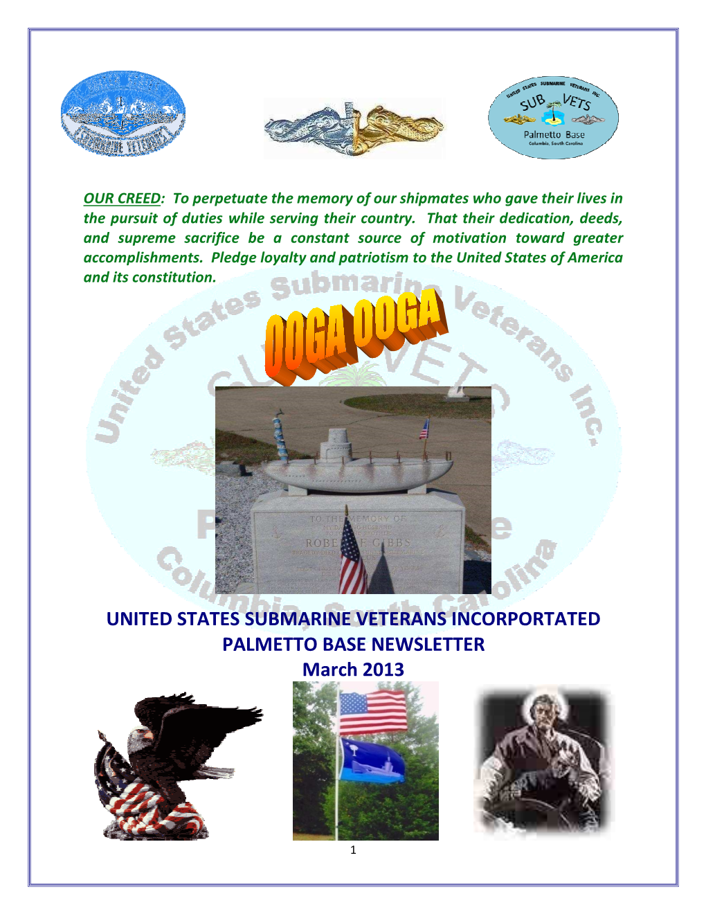 UNITED STATES SUBMARINE VETERANS INCORPORTATED PALMETTO BASE NEWSLETTER March 2013