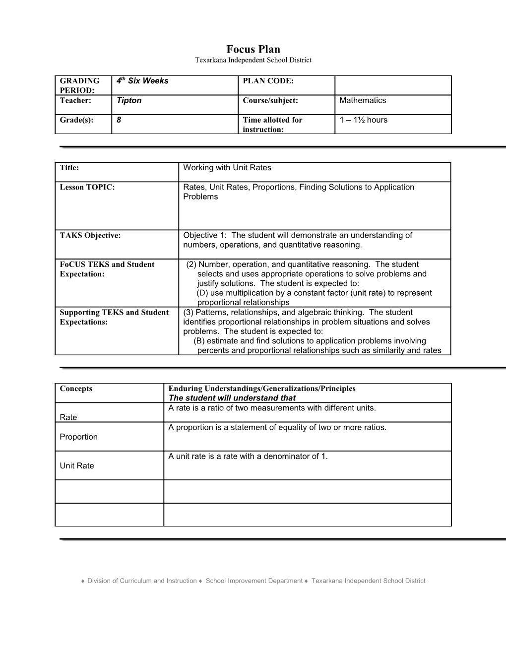 TEKS Lesson Plan/Unit Plan s10