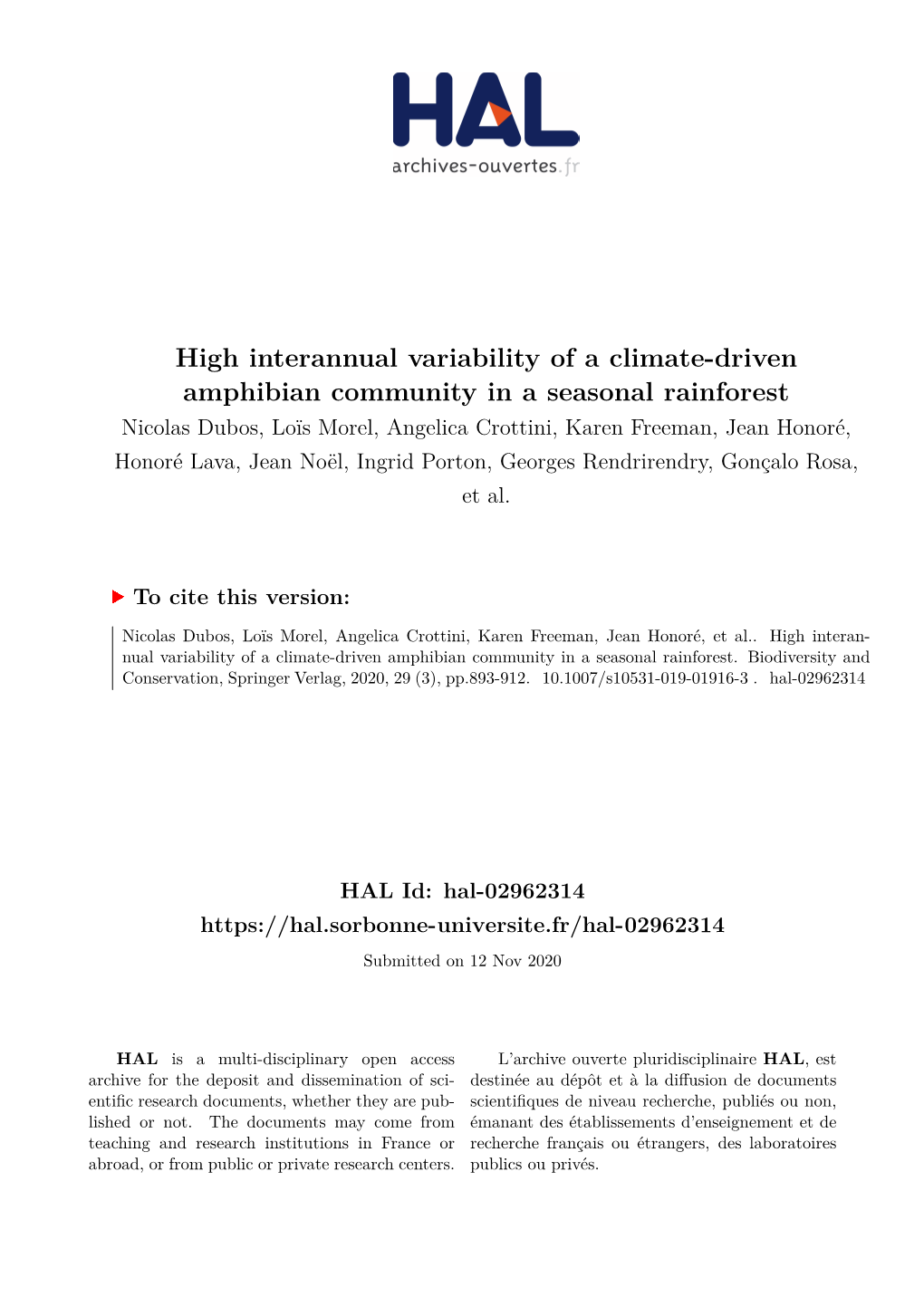 High Interannual Variability of a Climate-Driven Amphibian