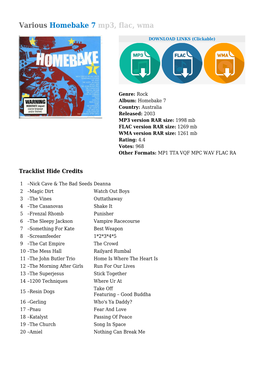 Various Homebake 7 Mp3, Flac, Wma