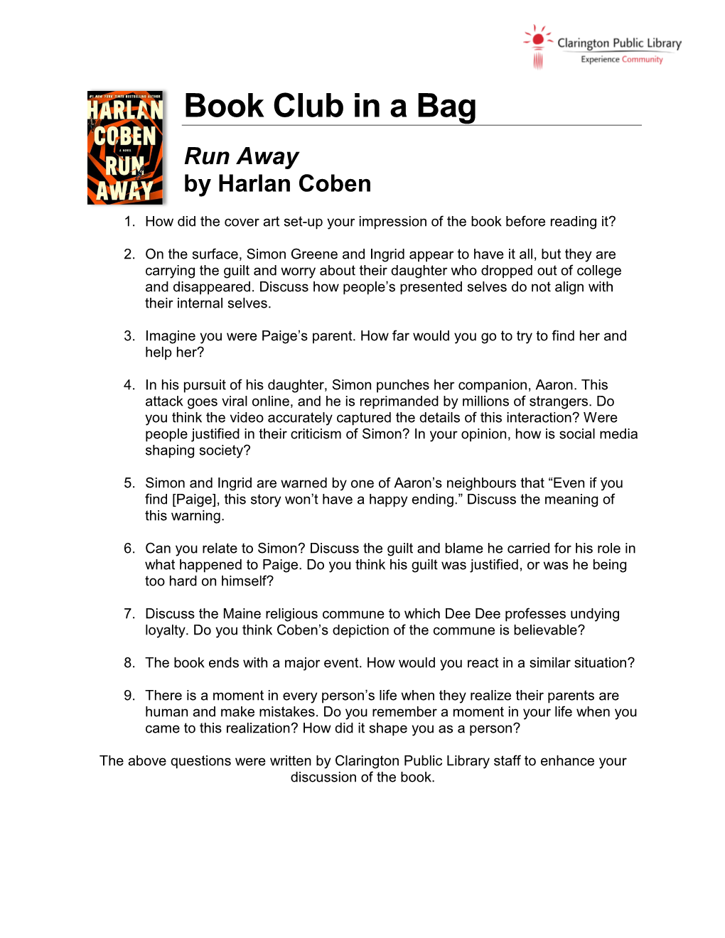 Book Club in a Bag Run Away By