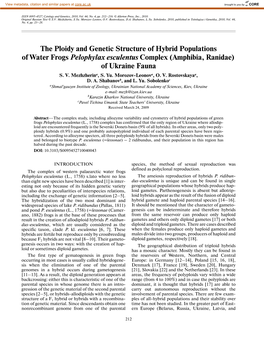 The Ploidy and Genetic Structure of Hybrid Populations of Water Frogs Pelophylax Esculentus Complex (Amphibia, Ranidae) of Ukraine Fauna S